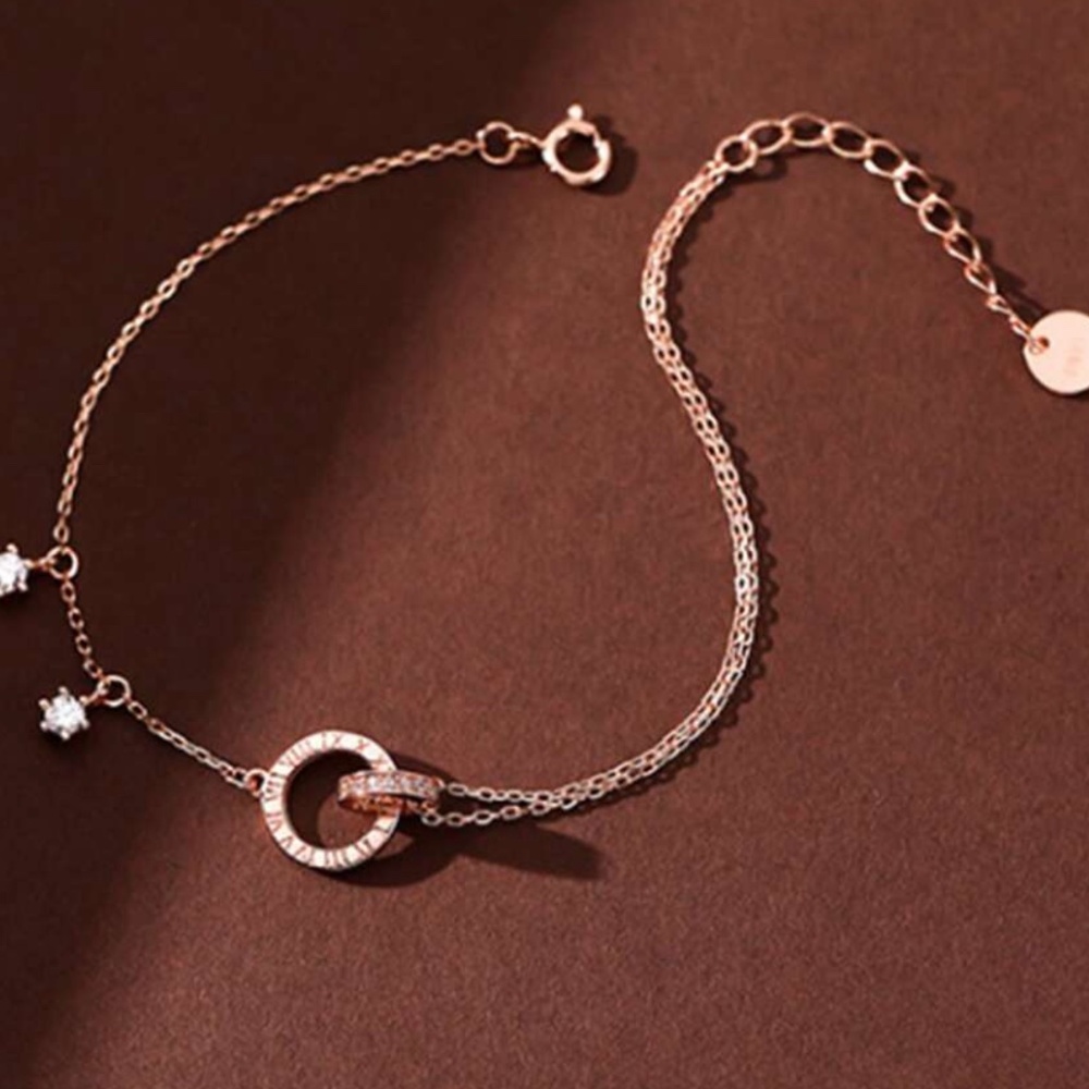 925 Sterling Silver Cubic Zirconia Double Circle Bracelet - Picture 7 of 9
